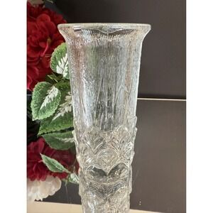 Vintage Fidenza Italy Frosted Glass Vase‎ Leaf Embossed Textured Clear Art Glass
